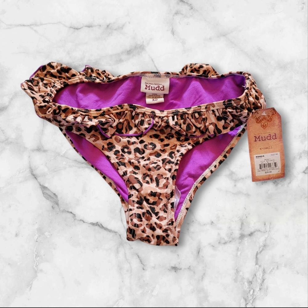 *sale* NWT Mudd XS Leopard Print Bikini Bottoms with Purple Accent Glittery